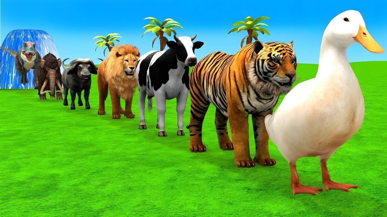 Long Slide Game With Elephant Gorilla Buffalo Hippopotamus Tiger 3d Animal Game Funny 3d Animals