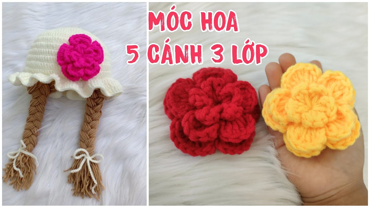 #46 Crochet Flower |  Móc Hoa Mẫu Đơn 5 Cánh 3 Tầng | Dương Liễu Handmade