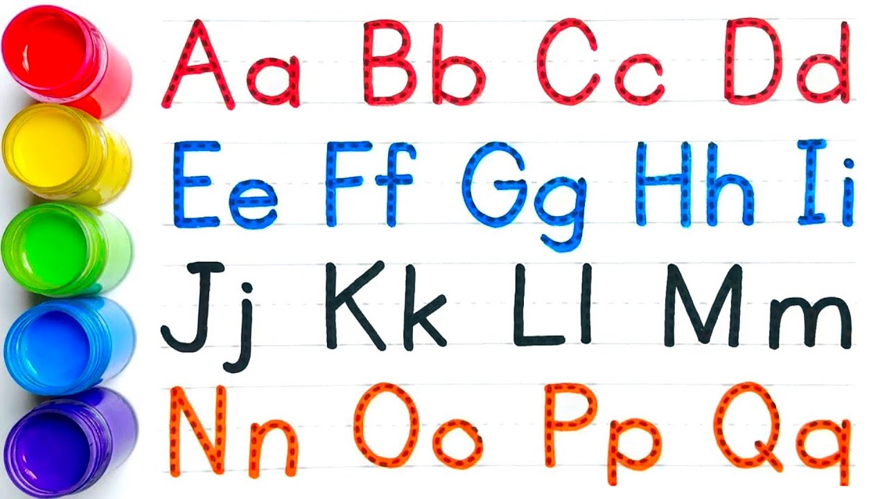 Collection of uppercase & lowercase alphabet dotted lines, ABCD alphabet writing, alphabet song A -Z