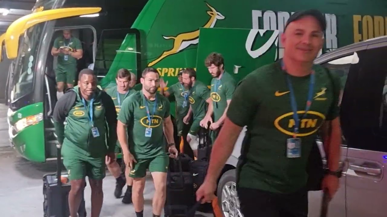 Springboks arrive at Mbombela Stadium for their showdown with Argentina