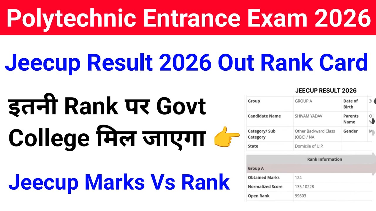 Jeecup Result 2026 Out | Up Polytechnic Entrance Exam Result 2026 | Jeecup Rank Card 2026 Live check