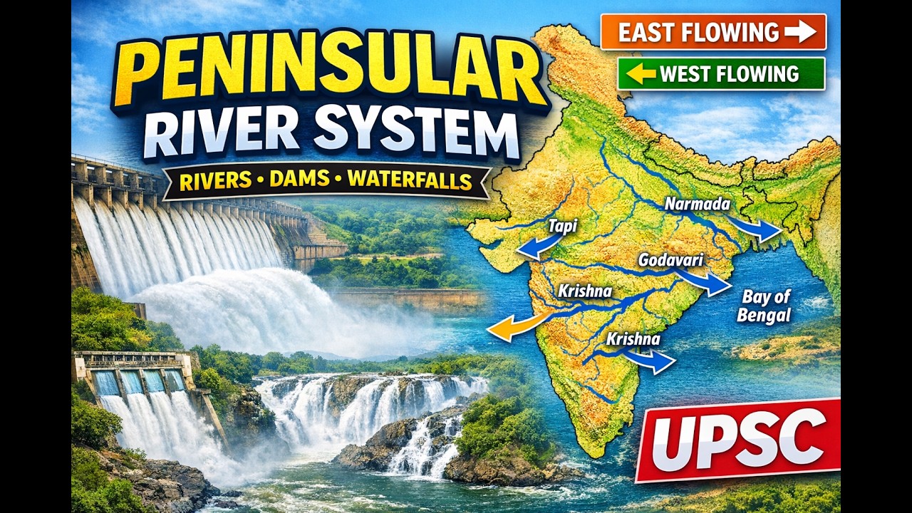 Peninsular Rivers: Godavari, Krishna, Kaveri, Narmada | Important Dams & Waterfalls | UPSC Geography