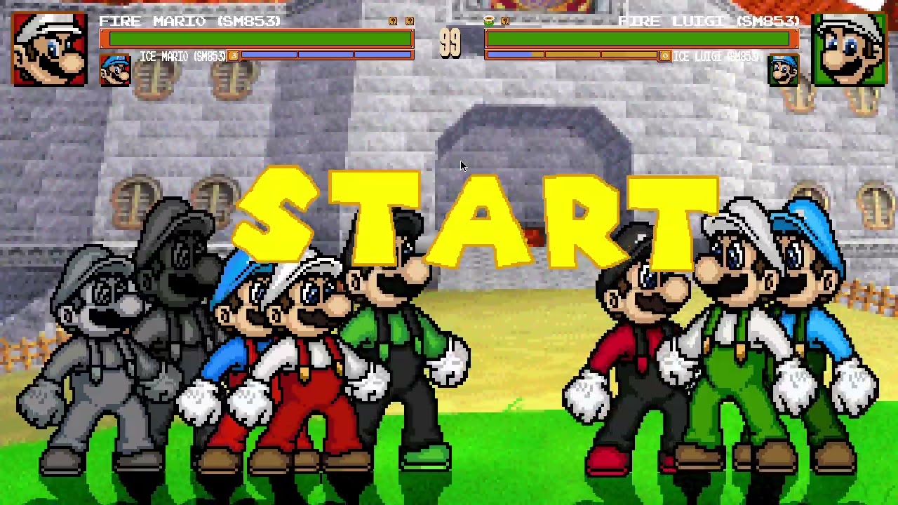 Batalha de MUGEN #849: Equipe PowerUp Mario vs Equipe PowerUp Luigi