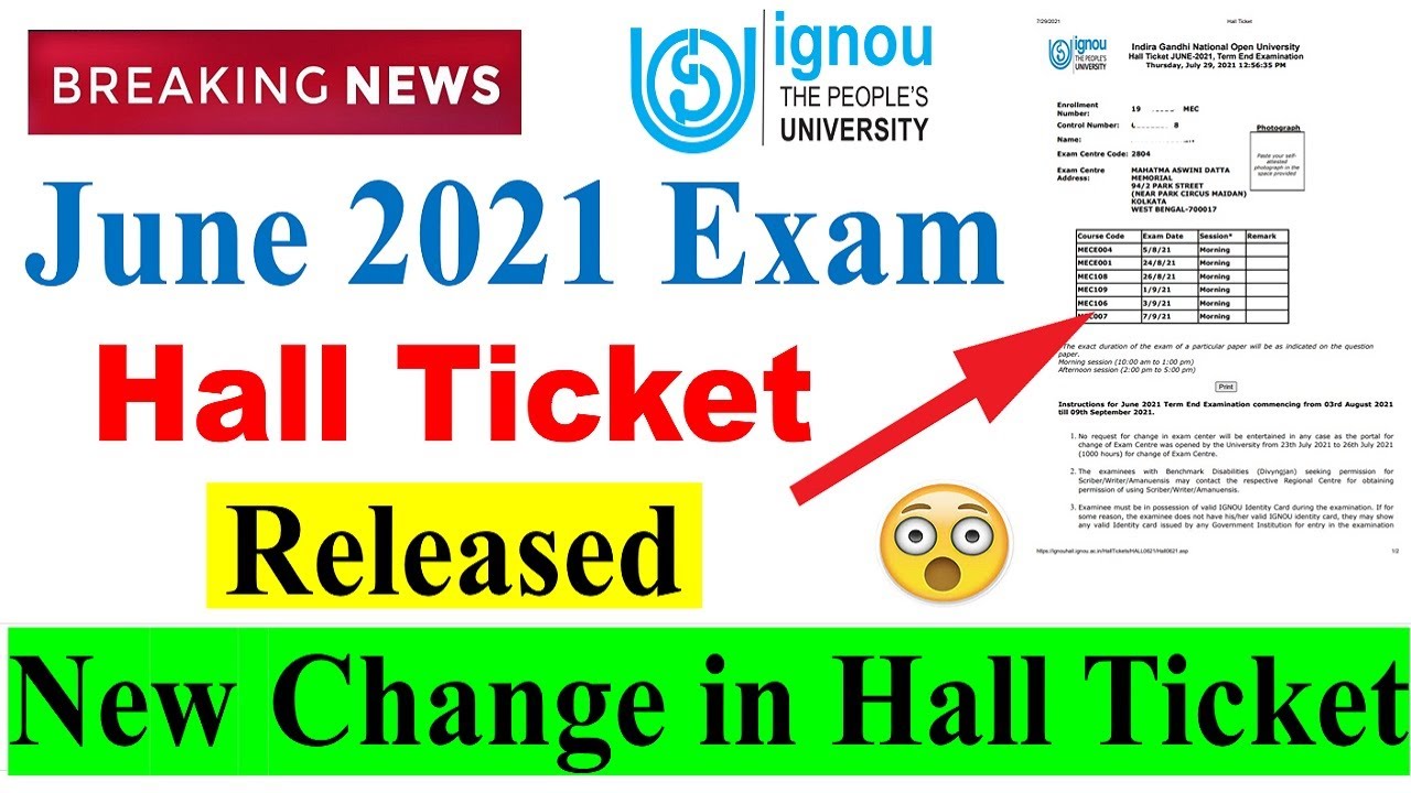 [Breaking News] IGNOU Released Hall Ticket For June 2021 Term End Exam For All Course & Program |