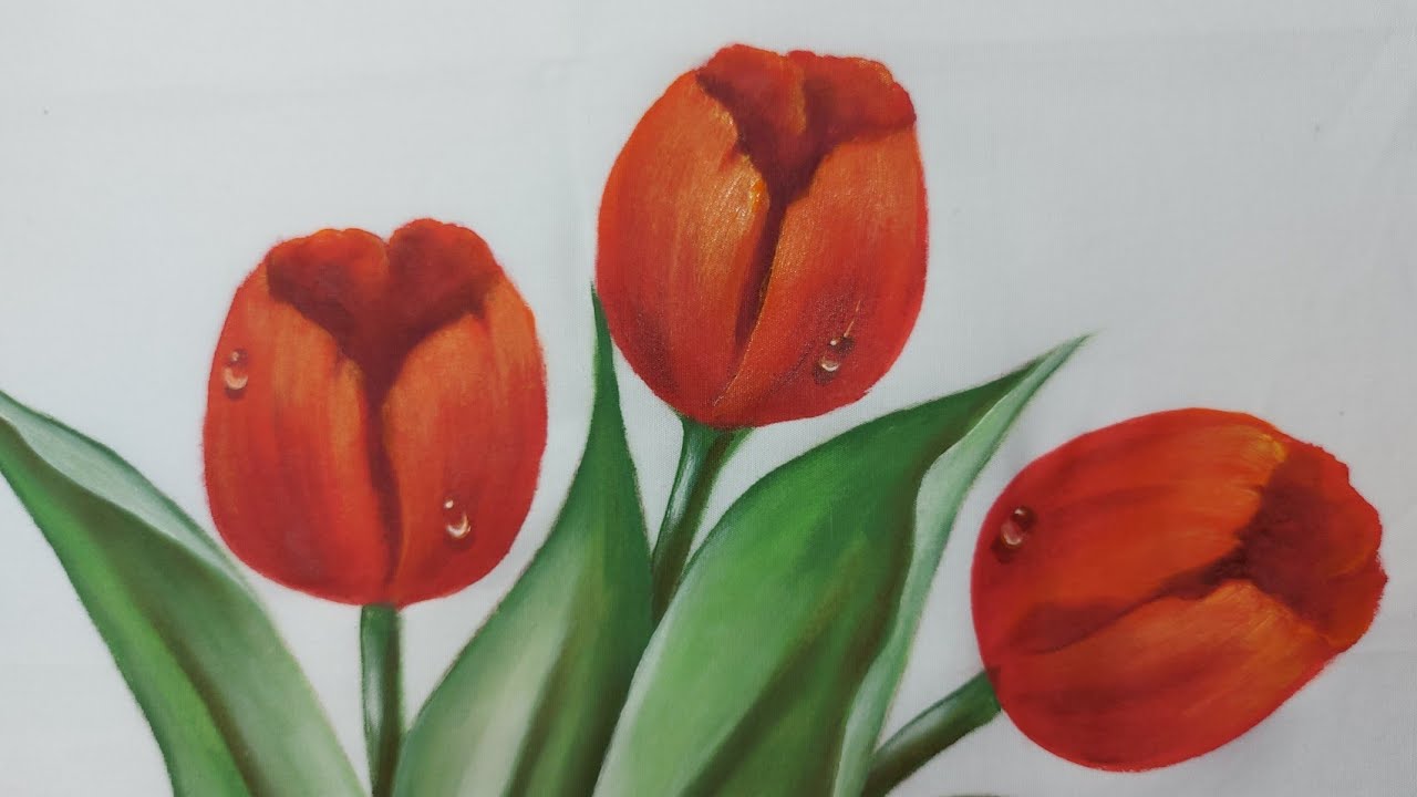 Como Pintar Tulipas Vermelhas. Pintura em Tecido. Luciana Dalponte