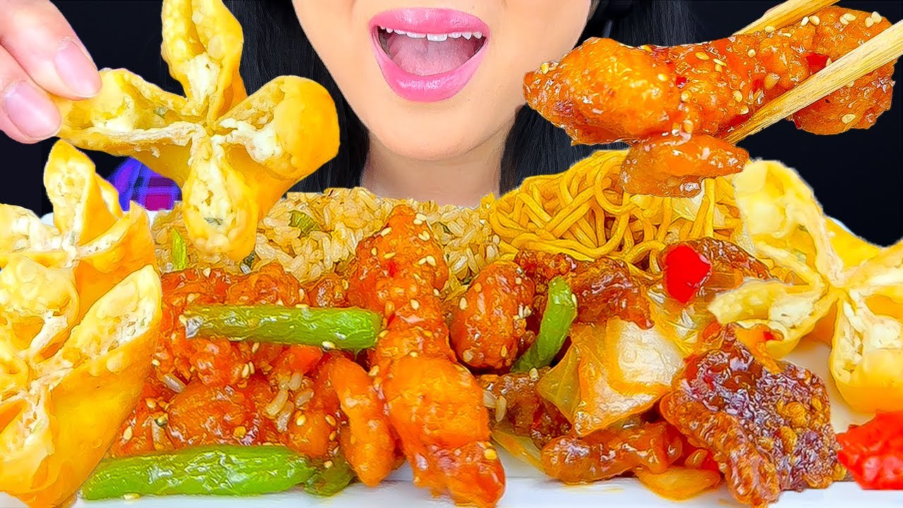 ASMR Honey Chicken & Fried Cream Cheese Rangoons *PANDA EXPRESS* | Eating Sounds | ASMR Phan