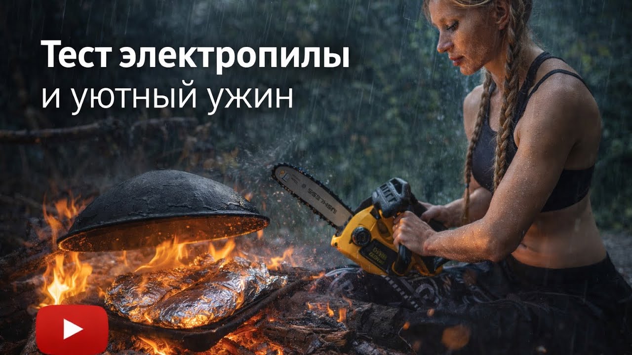 Распаковка электропилы и ужин в лесу | Атмосферное видео без слов 