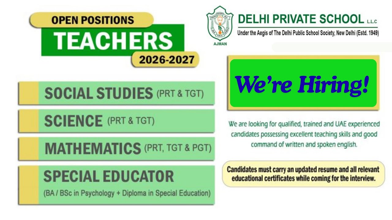 UAE School Jobs 2026 | Walk-In Interview | Delhi Private School Ajman