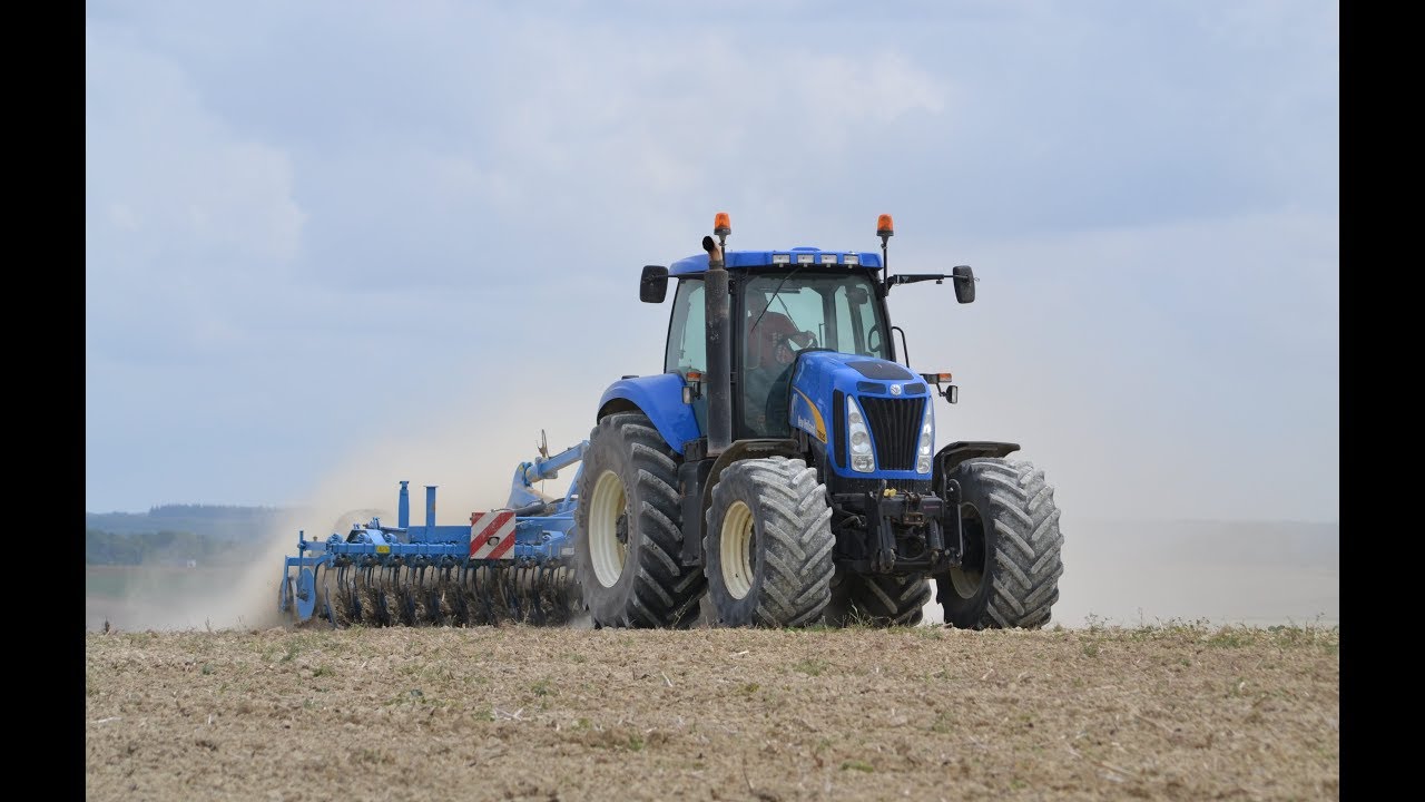 NEW HOLLAND T8020 et LEMKEN RUBIN 5,50 m au déchaumage dans la MARNE