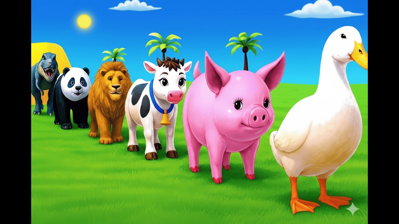 Long Slide Game With Cow Bear Lion Rabbit Tiger - 3d Animal Game - Funny 3d Animals