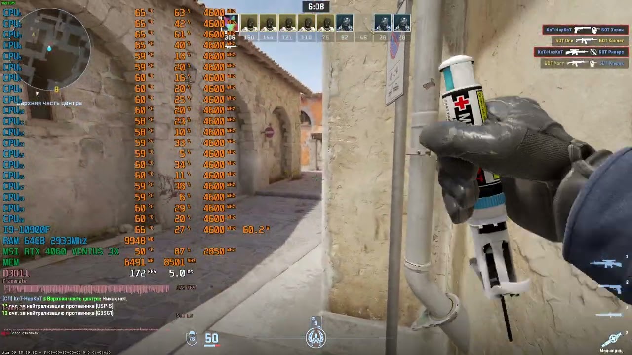 Counter-Strike 2 i9 10900F WATER PUMP RAM 64GB DDR4 2933 MSI RTX 4060 VENTUS 3X 8GB INFERNO