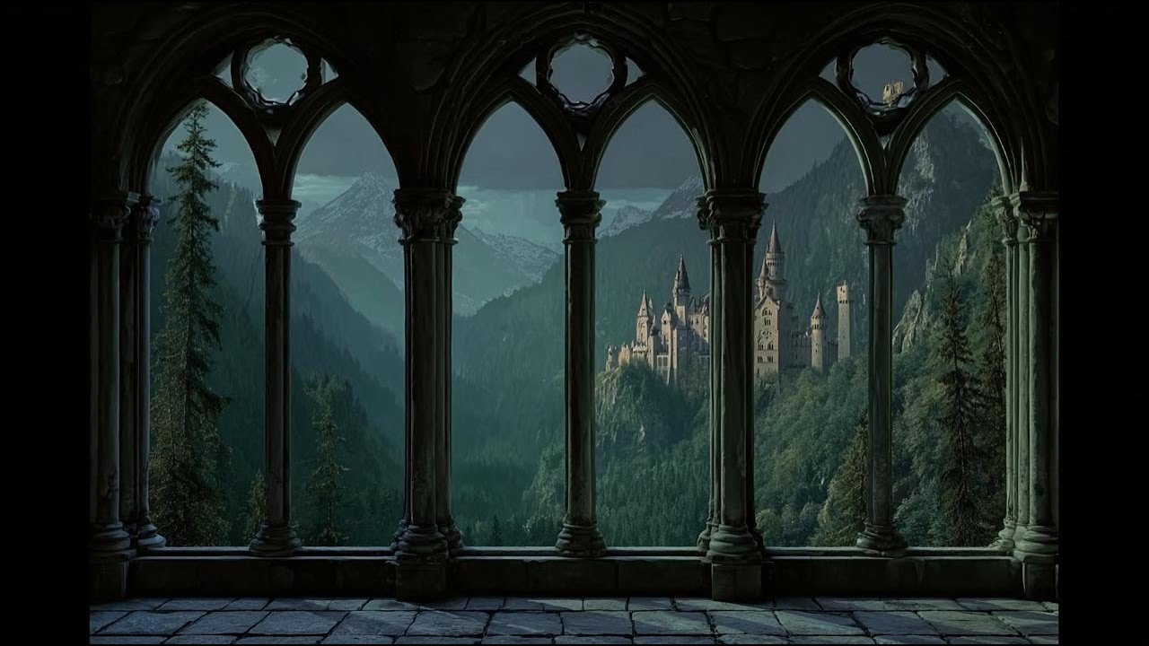 Medieval Rainy Castle Window View & Relaxing Music for Study, Sleep & Meditation