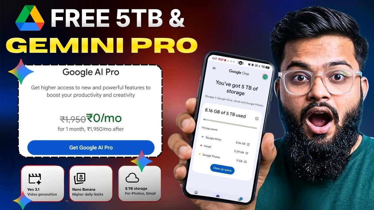 FREE Google AI Pro Subscription 🔥 FREE 5TB Google Drive Storage & Gemini Pro ✅ Redeem Process