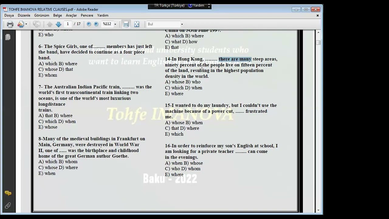 RELATIVE CLAUSE TEST 1