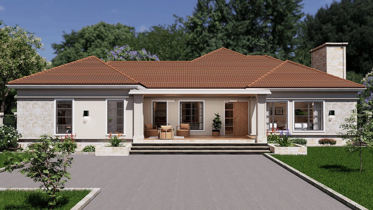 A 4 bedroom house design you will love |  Warm modern interior | 19.7M X 19.9M floor plan