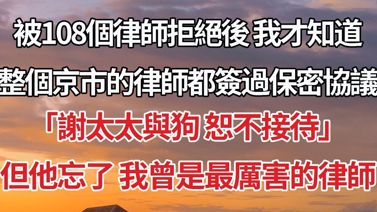 【完結】被108個律師拒絕後 我才知道，整個京市的律師都簽過保密協議，「謝太太與狗 恕不接待」但他忘了 我曾是最厲害的律師#婚姻 #豪门 #情感 #前妻