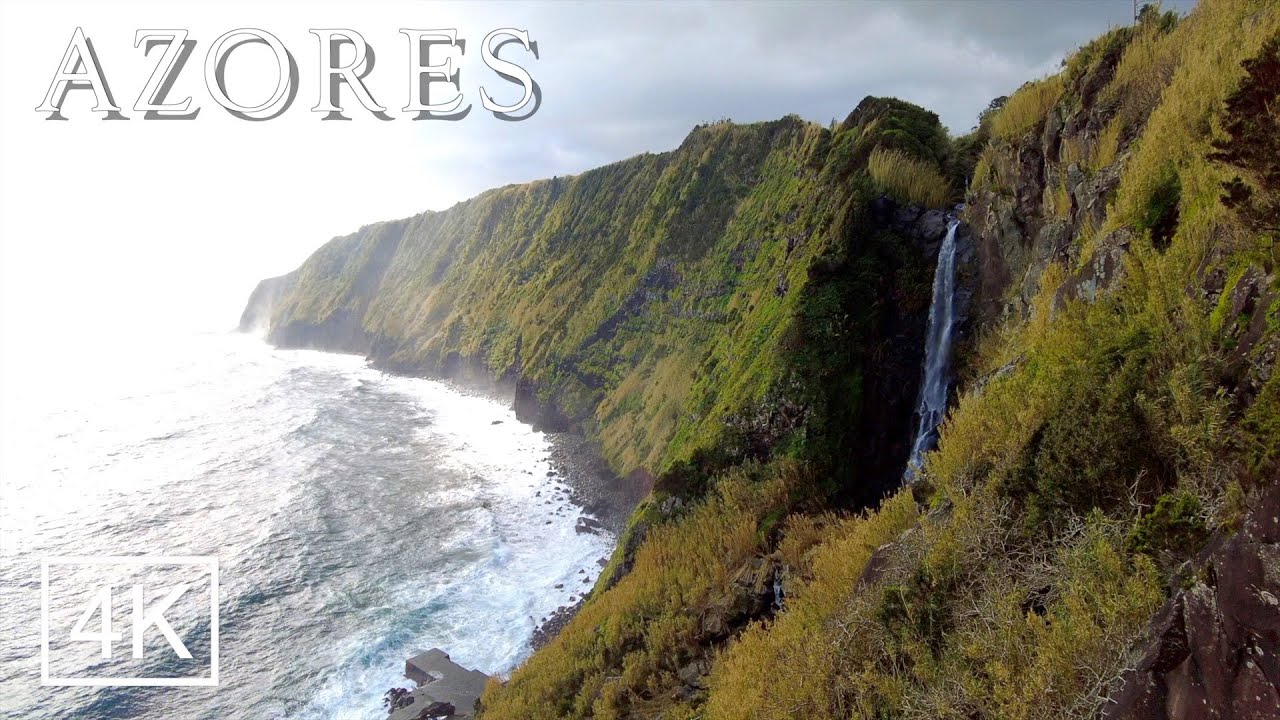 4k Ocean Waterfall & Lighthouse: AZORES, Portugal - Farol do Arnel, São Miguel, AÇORES