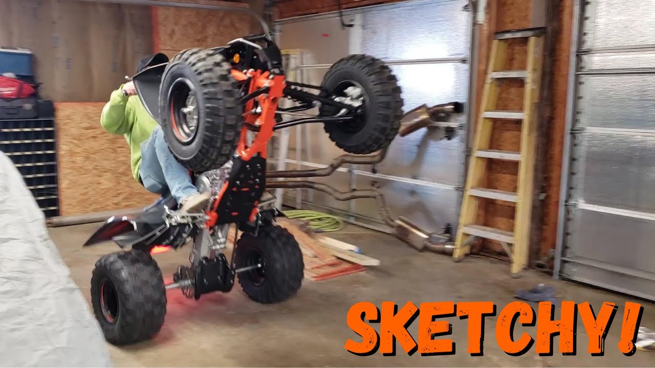 Quad Wheelies Inside Of My Garage!! + Pro Taper Handle Bar Install!