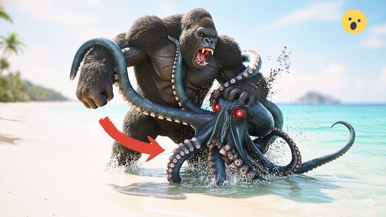 King Kong vs Giant Squid: Life-and-Death Battle on the Beach