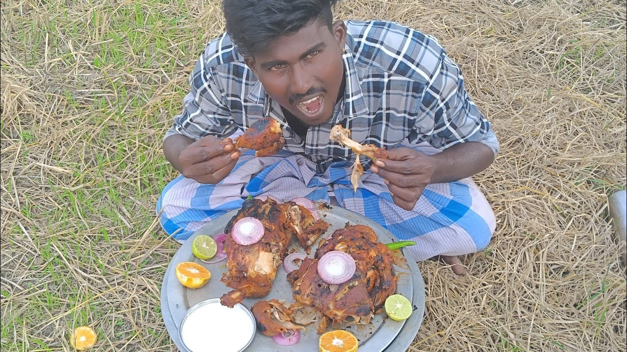 வாழை இலையில் வறுத்த கோழி//Chicken grilled with banana leaf // village cooking//full chicken