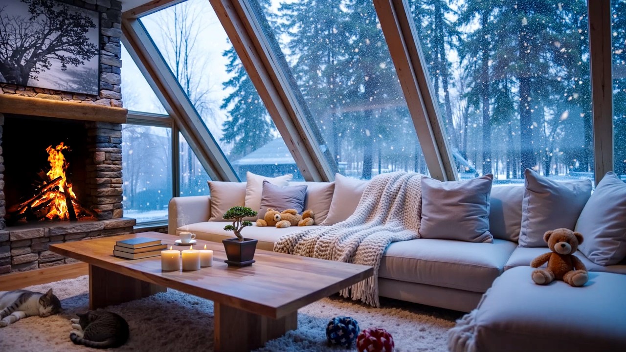 Cozy Fireplace & Winter Piano | Snow Falling for Healing After a Long Day – Deep Inner Calm