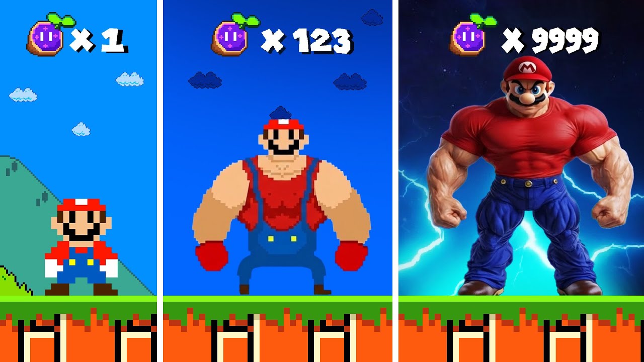 Mario GROWING UP Muscle with Every Seed Powerups