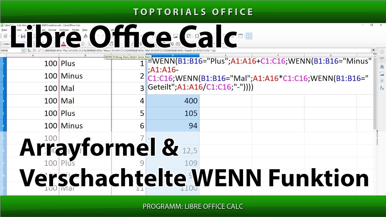 Arrayformel mit verschachtelter WENN Funktion (LibreOffice Calc)