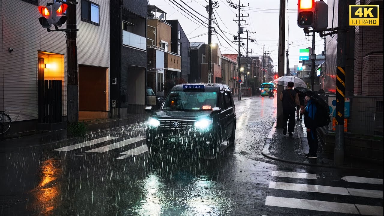 【4k hdr】 8 hours Heavy Rain Walk in Noborito（登戸）Kawasaki  Japan |  Relaxing Natural Rain sounds