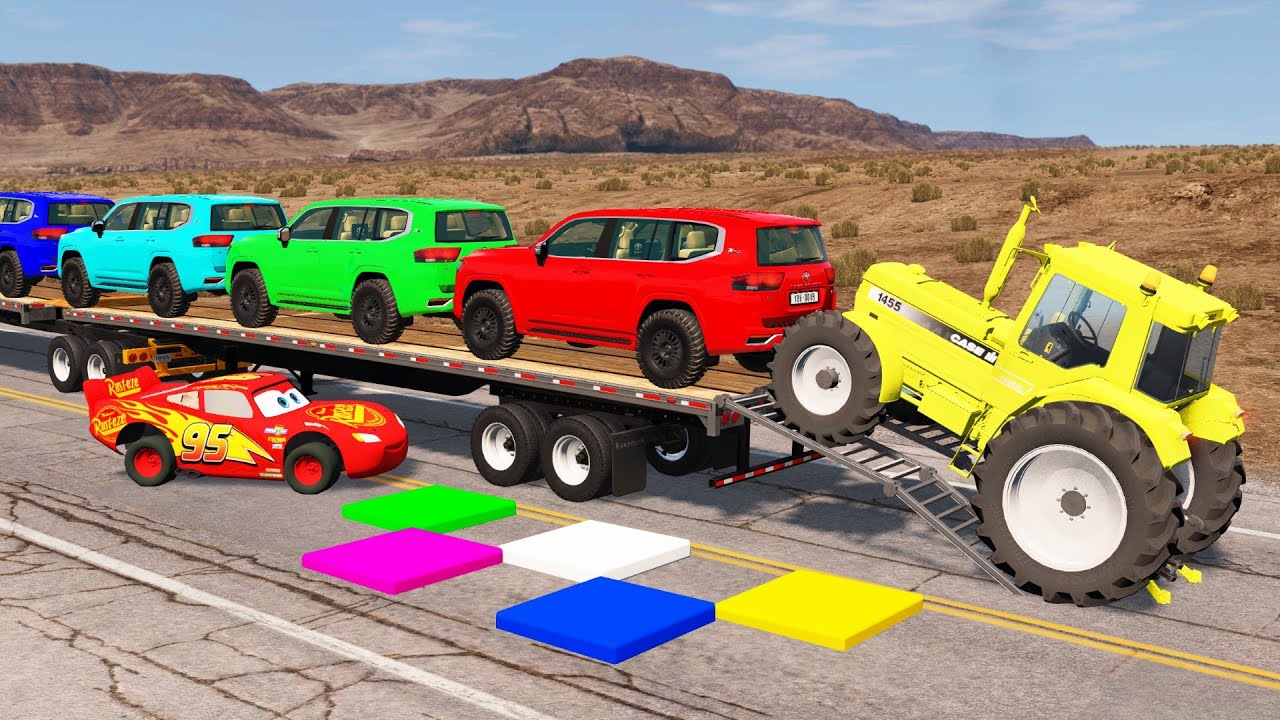 Flatbed Truck McQueen | Transportation with Truck - Pothole vs Car #6 | BeamNG.Drive Gameplay