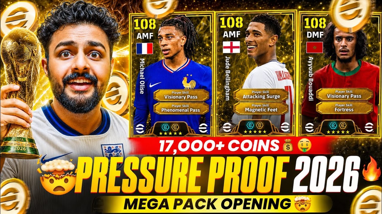 1st SPIN SHOWTIME😱 108 NEW BIG TIME BELLINGHAM + 106 OLISE🥵🔥 17,000 COINS💰 PRESSURE PROOF 2026 PACK🤯