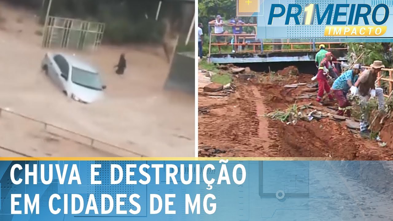 Carro arrastado, cratera e mortes após chuvas em MG | Primeiro Impacto (08/01/25)