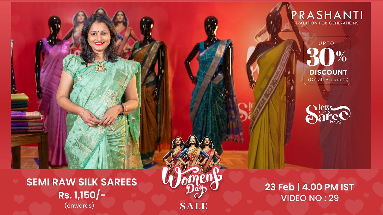 Semi Raw Silk Sarees | Women's Day Sale - Up to 30% OFF | Video - 29