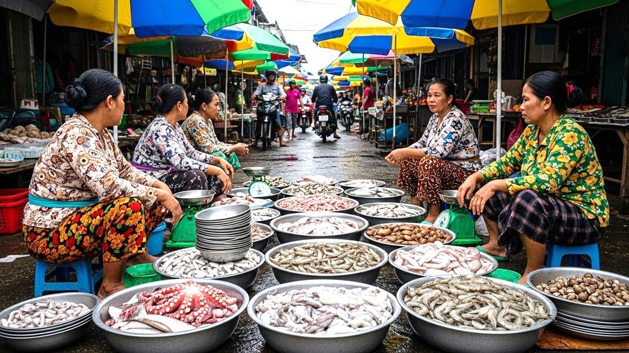 Exploring Kampot Morning Market 🇰🇭 | Fresh Seafood, Local Culture & Street Food 2025