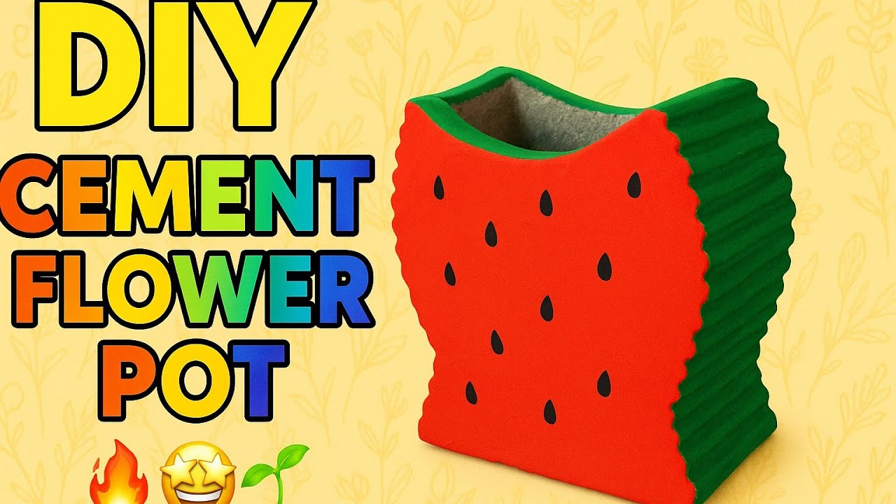 #diy | Unique Watermelon Cement Planter Using Cardboard ✨🍉