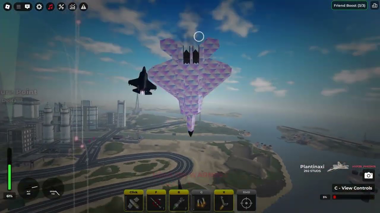 Destroying server with the F-22 Raptor in War Tycoon