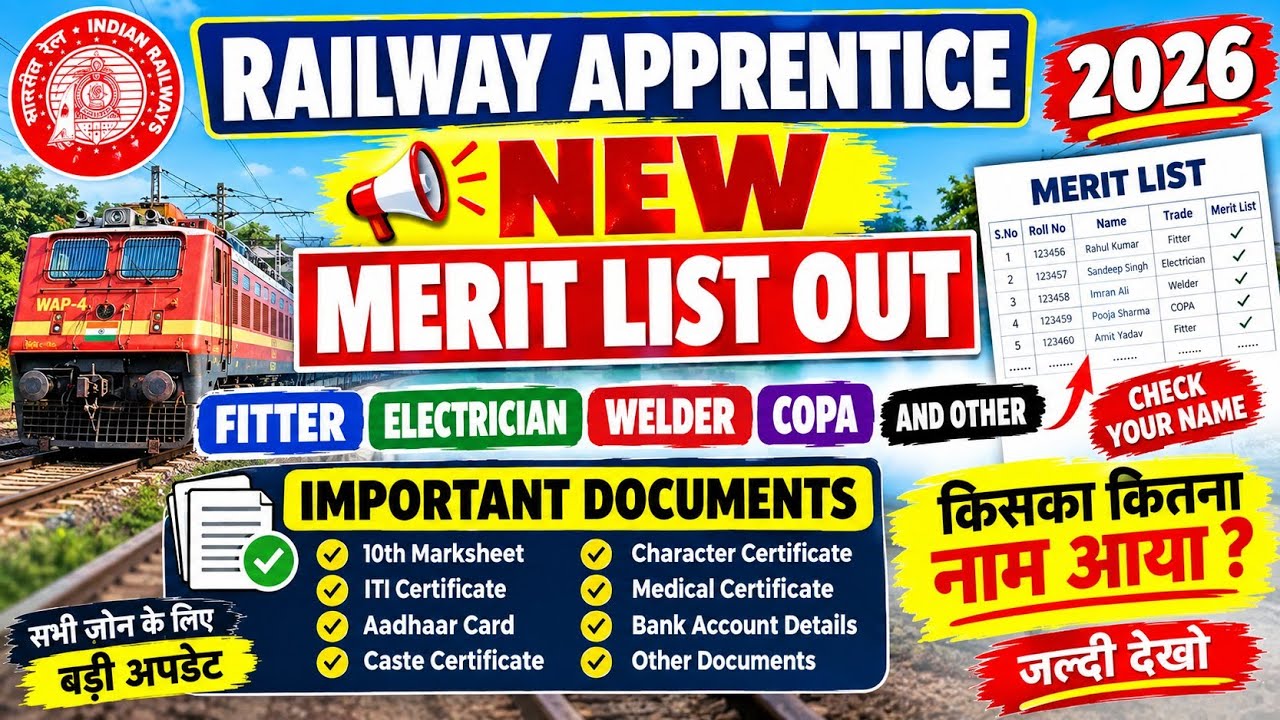 SECR Raipur Railway Apprentice 2026 Merit List Out | Fitter Electrician COPA Welder Joining Date 