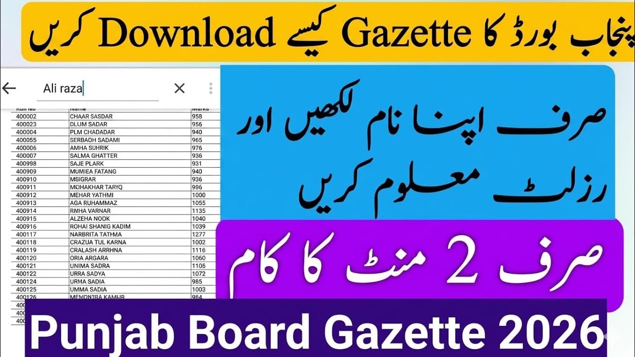 How to Check 9th class Result by name 9th class Gazette pdf 2026 punjab board 9th class result 2026