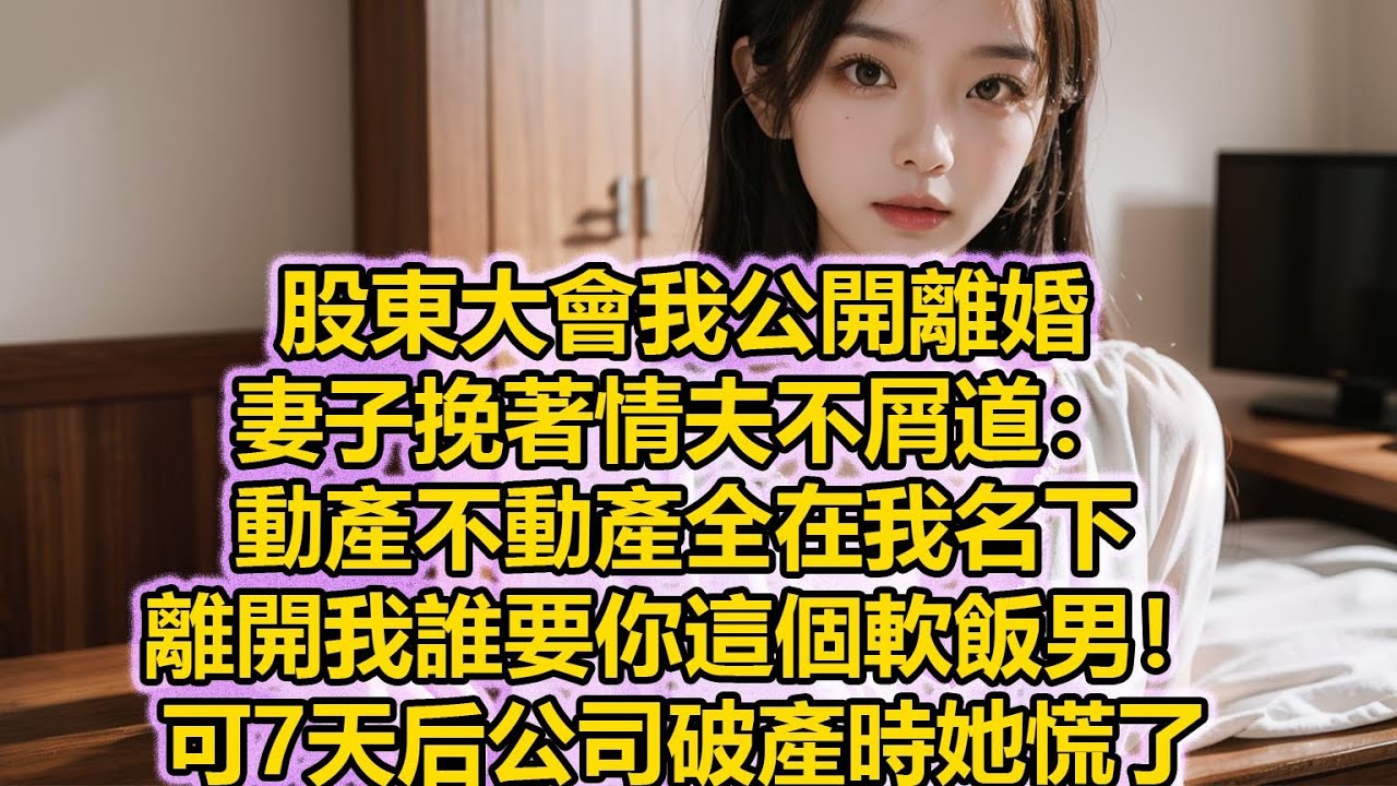 股東大會我公開離婚，妻子挽著情夫不屑道：動產不動產全在我名下，離開我誰要你這個軟飯男！可7天后公司破產時她慌了