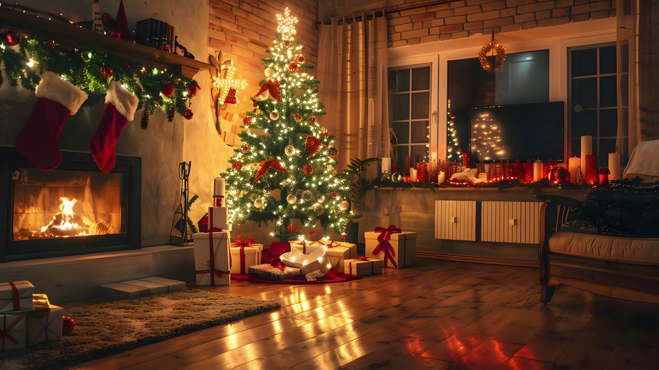 Frame TV Art  Cozy Christmas Living Room