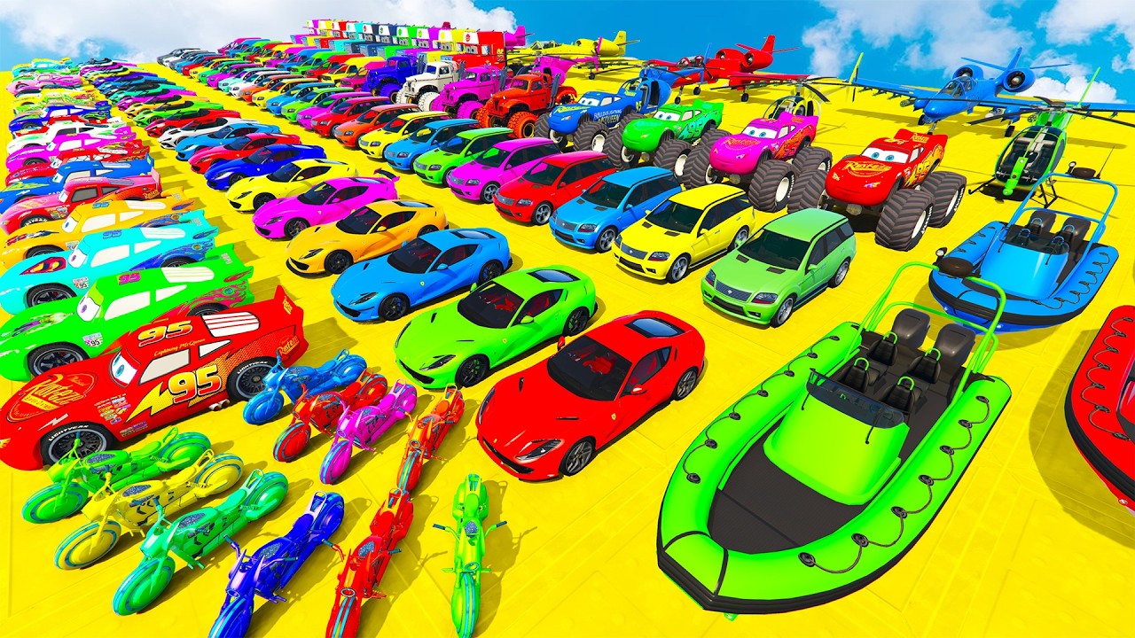 GTA V Mods New Epic Ultimate Stunt Challenge 💥SPIDER-MAN With Super Car Motocycle Boats & Helicopter