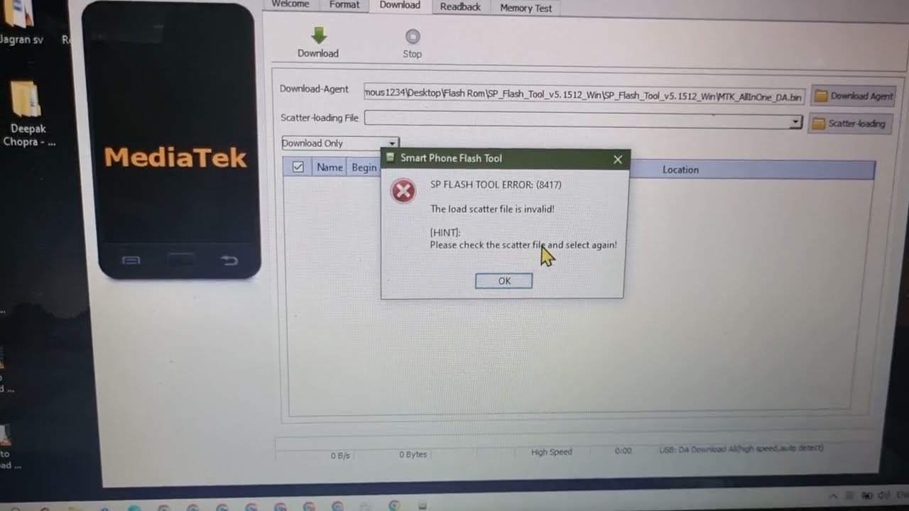 Ошибка SP Flash Tool (8417) Недопустимый файл загрузки Scatter! Ошибка исправлена.