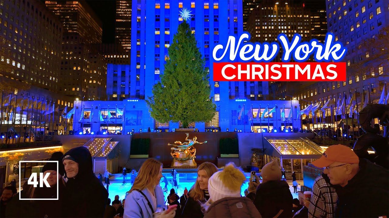 New York Christmas Walk - Night Walking Tour 4K - Festive Streets of Midtown Manhattan