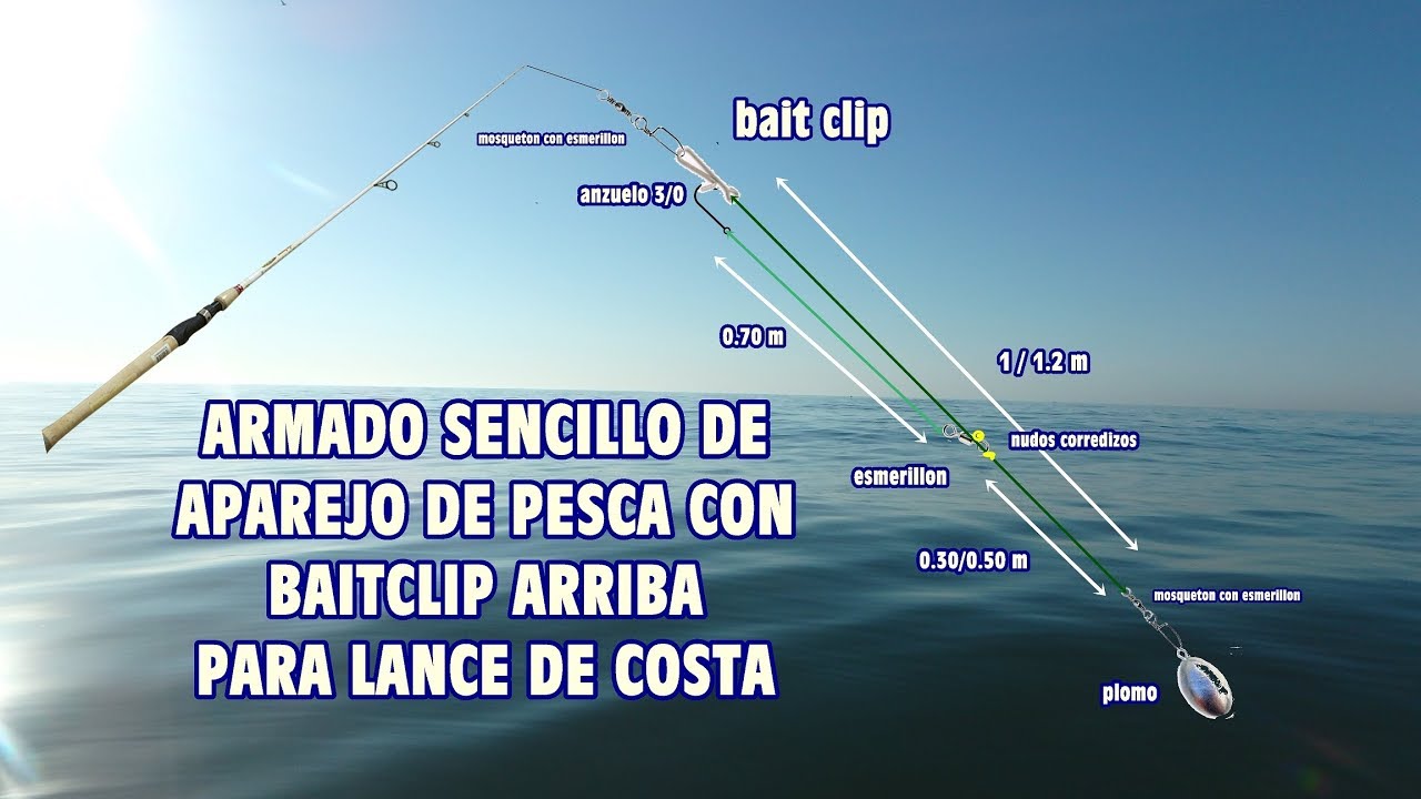 LINEA DE PESCA CON BAIT CLIP REGULADA CON NUDO CORREDIZO