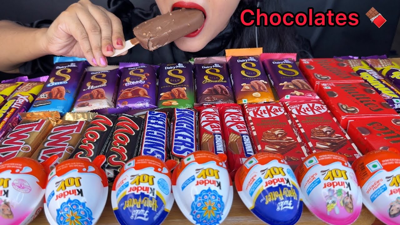 ASMR EATING CHOCOLATE,DIARYMILK SILK,MARS,KITKAT,TWIX,MUNCH,NUTTIES,KINDERJOY,BASKIN-ROBBINS