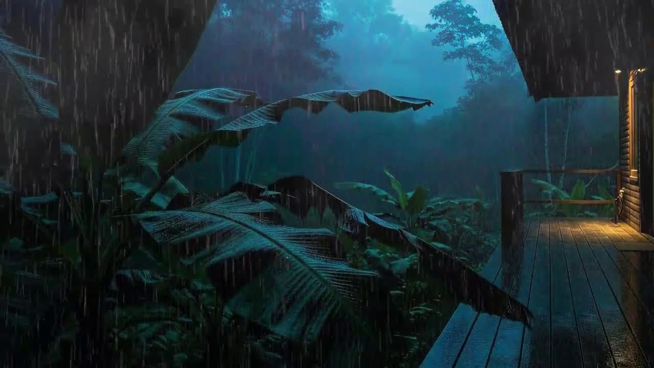 Quick Sleep with Light Rain Sounds and Low Storm at Forest Cabin Terrace 🌧️