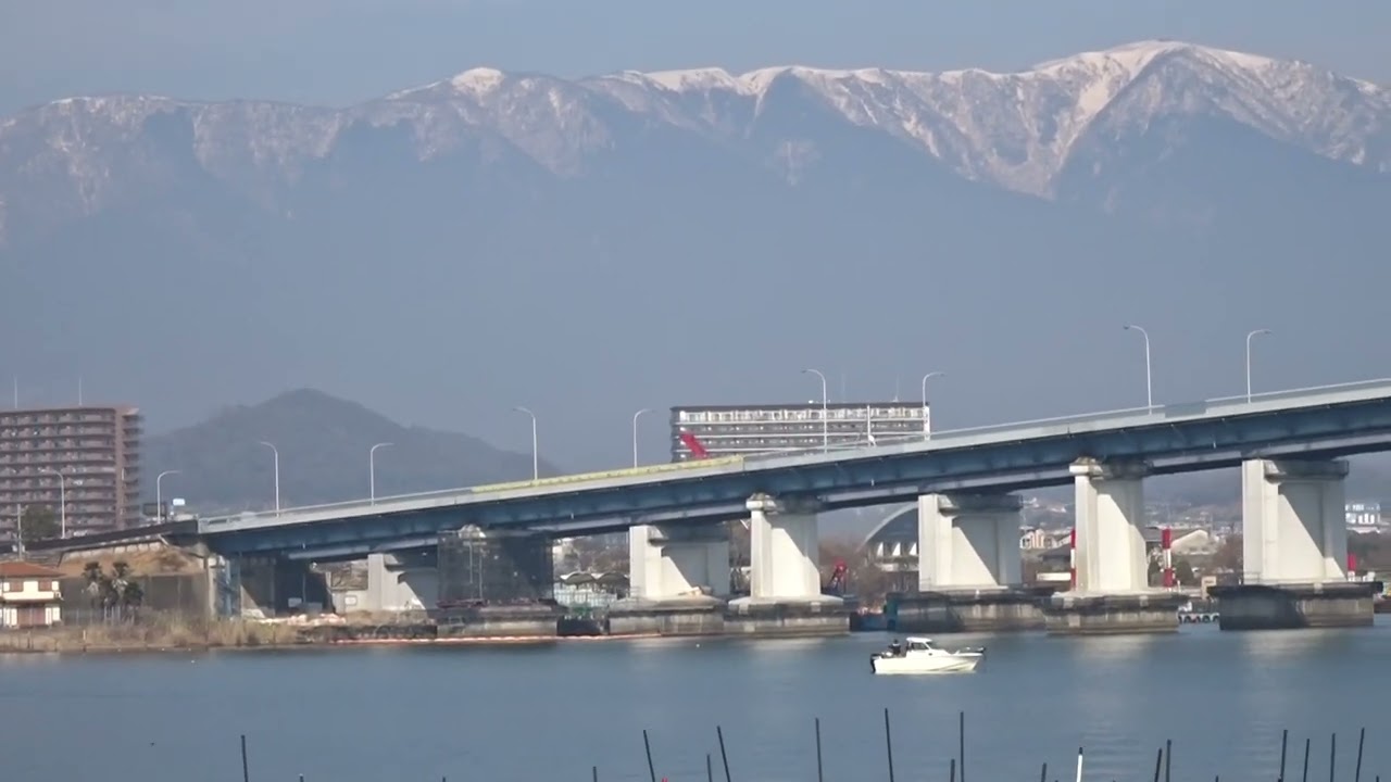 びわ湖クルーズ①　(比叡山、びわ湖大橋、比良山系)