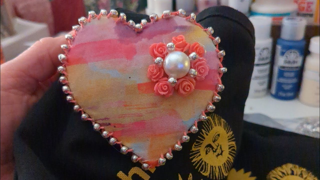 Fabric Fashion Jewelry Heart Pin  using Modge Podge Stiffy 