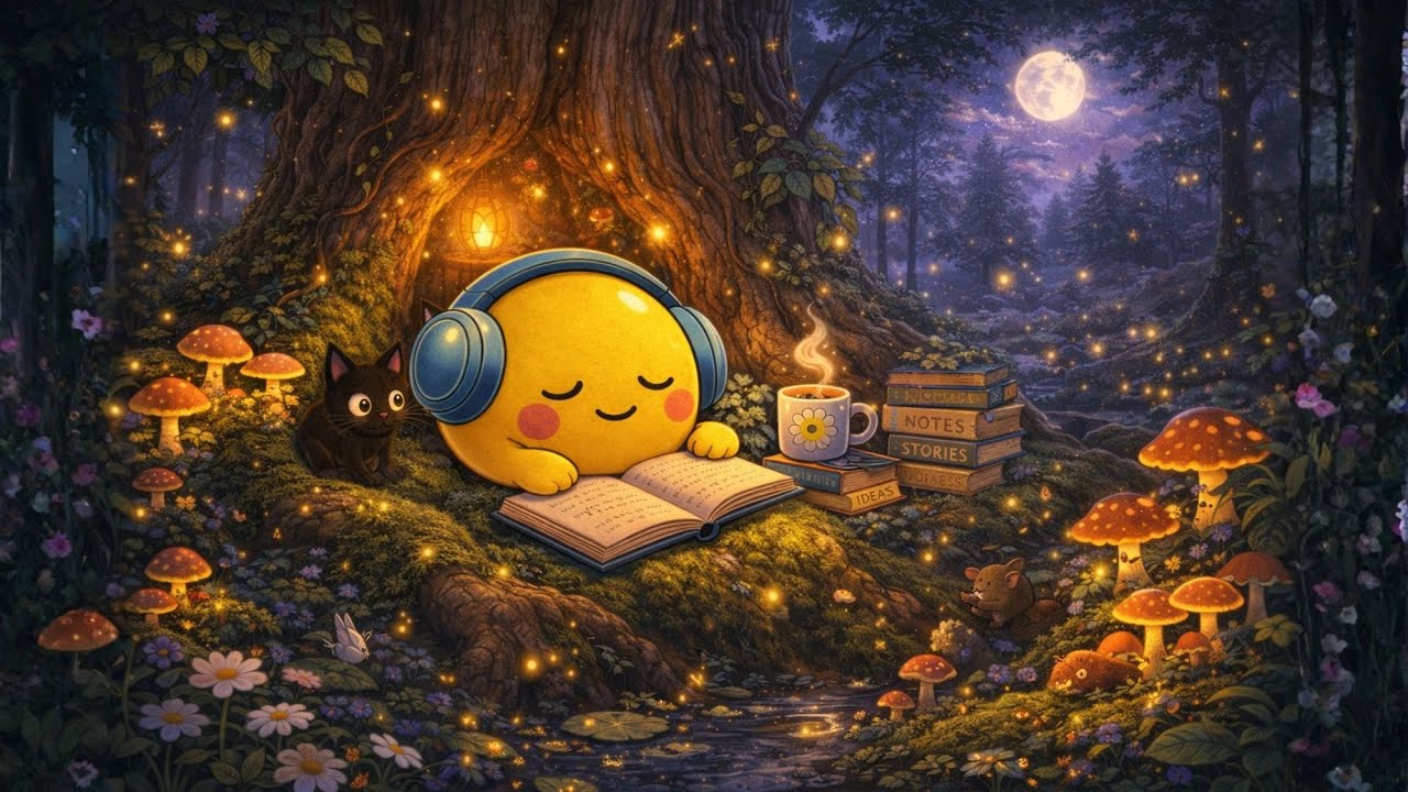 📚 Study With Me Under the Moon 🌙 Comfy Forest Lofi | Relaxing Music for Focus, Reading & Deep Work