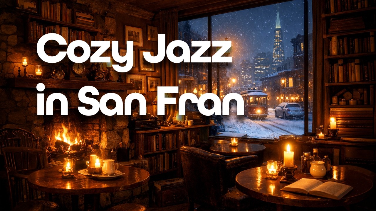 Winter Library Escape | Cozy Fireplace, Snow & Soothing Piano