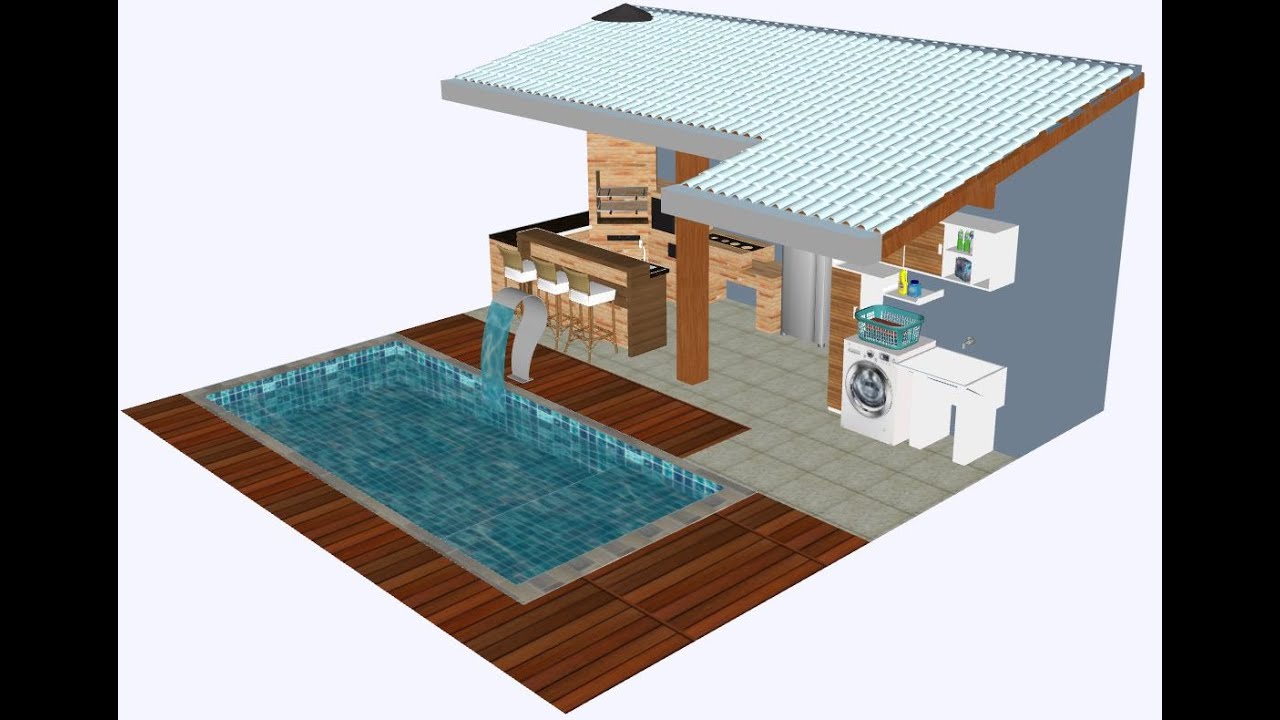 Projeto &Aacute;rea gourmet com piscina! Arquitet&ocirc;nico e Anima&ccedil;&atilde;o 3d